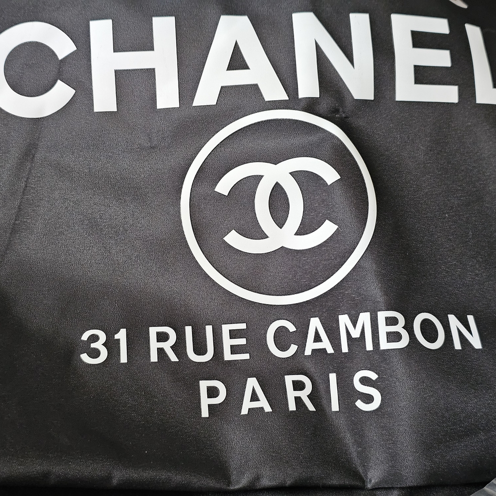 CHANEL Black and White Logo Tote,made In ITALY,CANVAS